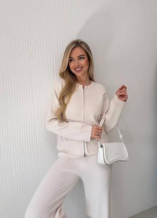 Накладной платеж ❤ 50% хлопок турецкий трикотажный вязаный костюм кардиган на двойной молнии и штаны палаццо