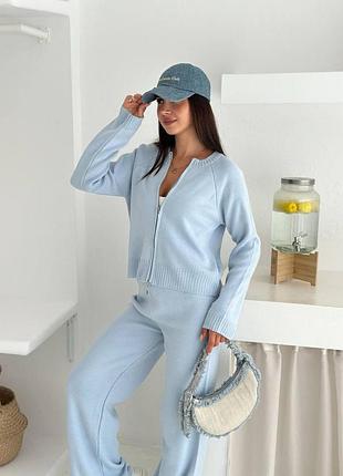Накладной платеж ❤ 50% хлопок турецкий трикотажный вязаный костюм кардиган на двойной молнии и штаны палаццо
