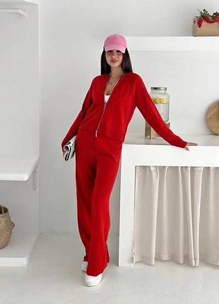 Накладной платеж ❤ 50% хлопок турецкий трикотажный вязаный костюм кардиган на двойной молнии и штаны палаццо