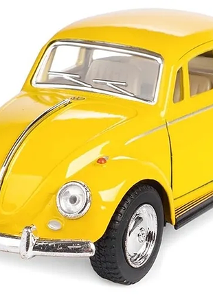 Металлическая машинка кинсмарт фольксваген жук 1967 инерционная модель авто с распашной дверцей и резиновыми колесами желтый