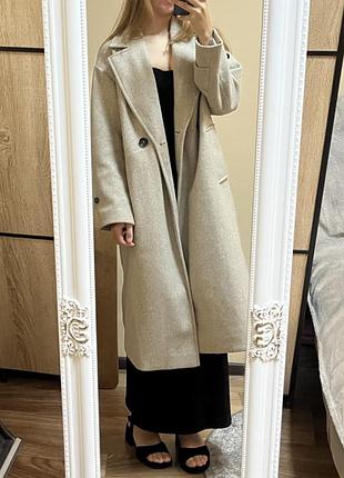 Двобортне пальто zara оверсайз / демісезонне бежеве пальто s