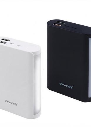 Повербанк 10000 mah з ліхтариком awei p40k з usb та type-c (зовнішній акумулятор)