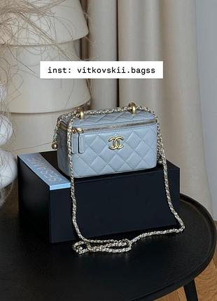 Сумочка classic grey lambskin pearl crush vanity bag gold🩶
