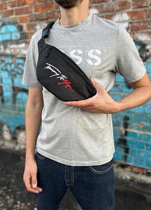 Поясна сумка tommy hilfiger з вишивкою, чорна бананка з міцного oxford 1000d