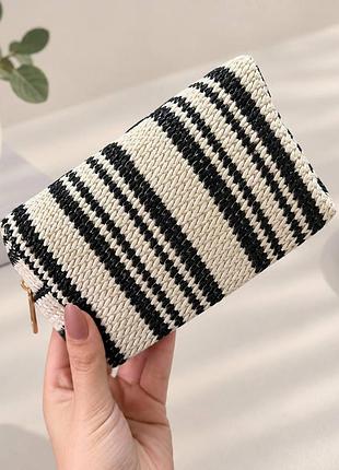 Небольшая плетеная косметичка из рафии в полоску, на молнии, 15×9,5×7,5×6 см