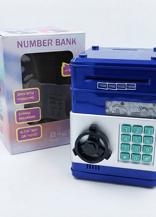 Детская интерактивная копилка-сейф «number bank» синий