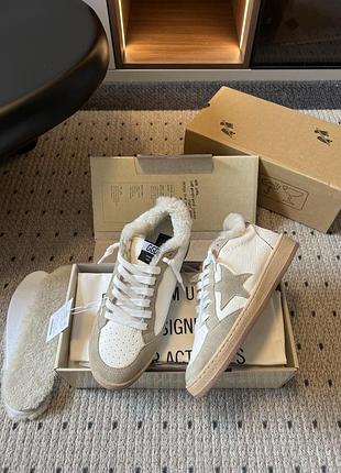 Кросівки жіночі golden goose з хутром, білі, бежеві