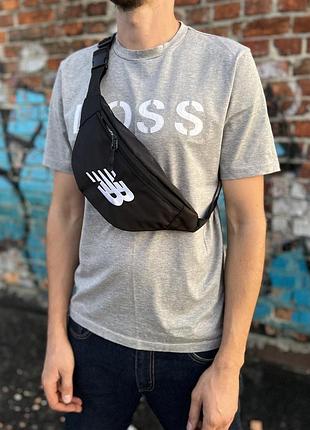Бананка new balance 34×14 см з вишивкою, поясна сумка унісекс із oxford 1000d чорна