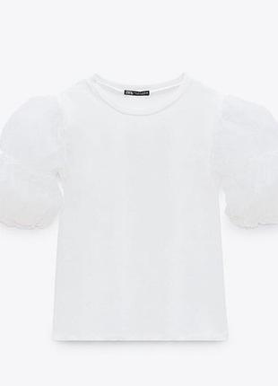 🥰 бавовняна футболка з обʼємними рукавами zara