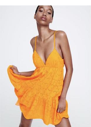Коротка жіноча сукня zara помаранчева з прошви