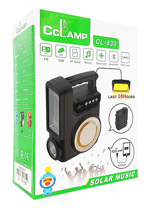 Портативный фонарик с соленчной панелью, радиоприемником и bluetooth cl830