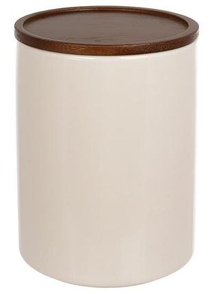 Ємність для зберігання з дерев'яною кришкою 9*9*12см/500 мл, natural serving cream