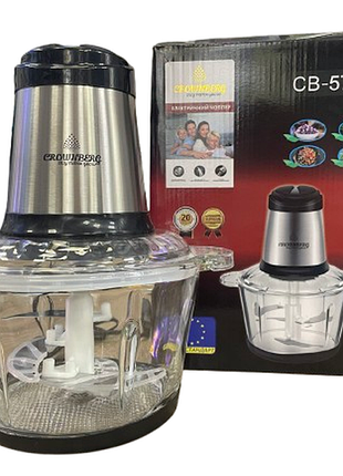 Измельчитель кухонный crownberg cb-5752 2л стекло. блендер с чашей чоппер для мяса овощей кухонный комбайн
