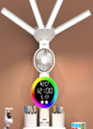 Настільна лампа з чотирма плафонами та rgb-підсвіткою годинник і вентилятор