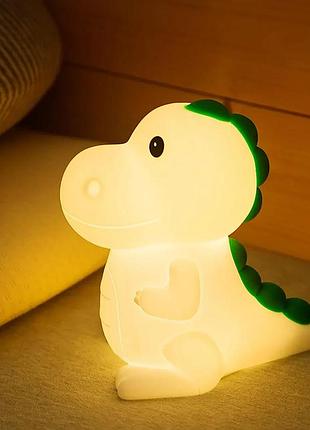 Ночник игрушка динозаврик led rgb силиконовый со встроенным аккумулятором на 100 часов