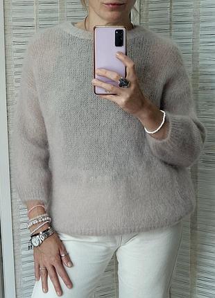 Женская итальянская однотонная кофта oversize. вязка. светлый мокко. мохер/шерсть. one size