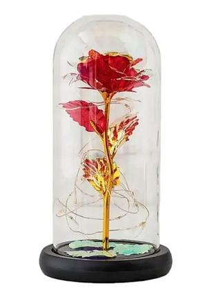 Роза в колбе led red gold 4