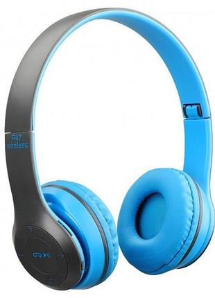 Бездротові bluetooth стерео навушники hbq mega bass p47 з mp3 сині