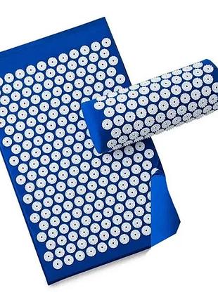 Акупунктурний масажний килимок для спини/ніг з подушкою (валик) prosource acupressure mat синій