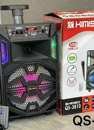 Портативна акустична колонка kimiso qs-3810 з мікрофоном і світломузкою