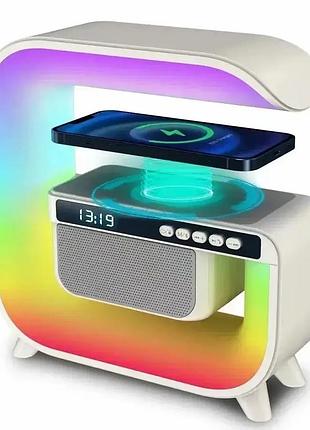 Ночник акумуляторний rgb g3 з бездротовою зарядкою та bluetooth колонкою 3w smart light sound machine