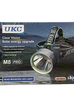 Налобный аккумуляторный фонарик ukc m8 pro с зарядкой от type-c