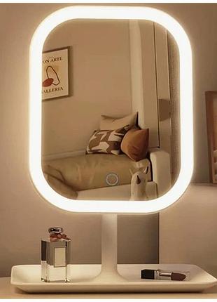 Настільне косметичне дзеркало для макіяжу з led-підсвіткою, сенсорним керуванням і підставкою-органайзером
