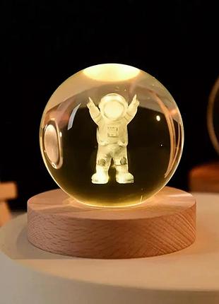 Декоративна 3d-сушарка нічник лампа кришталева космонавт led світильник usb з підсвіткою