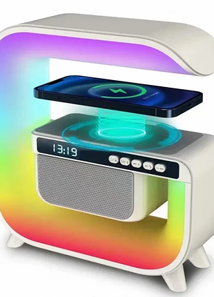 Ночник акумуляторний rgb g3 з бездротовою зарядкою 15w та bluetooth колонкою 3w