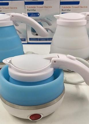 Чайник kettle портативный силиконовый складной походный 100-240 в 750 мл (синий) защита от кипения