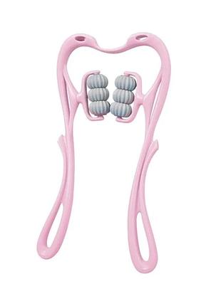 Ручний роликовий масажер 6 роликів для шиї та тіла hexiang neck massager рожевий