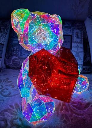 Ночник 3d "мишка с сердцем" (17 × 14 см) с голографическим эффектом и multi-подсветкой