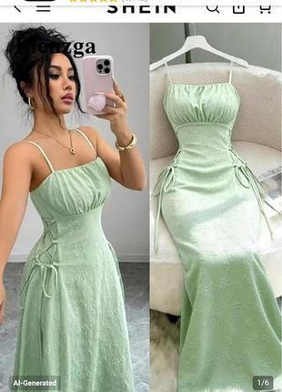 Довга сукня жіноча shein жакардова максі в квіти xl, сарафан на бретелях з боквими стяжками