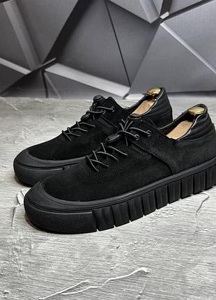 Кеди чоловічі натуральна замша чорні | чорні замшеві чоловічі кеди k65 весна/осінь