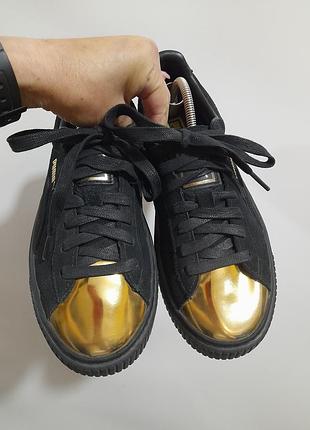 Стильні жіночі замшеві кеди кросівки puma suede platform gold toe (38.5 р., 24.5 см)