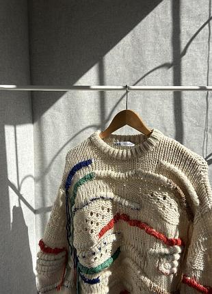 Светр обʼємний жіночий zara молочний з різнокольоровими смужками