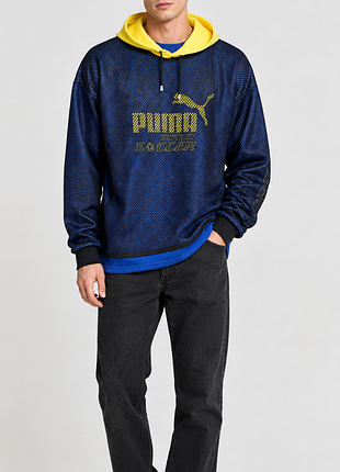 Винтажная худи puma street soccer сетка ретро спортивная кофта оверсайз толстовка с капюшоном винтаж пума оригинал яркая модная s-m 44-46