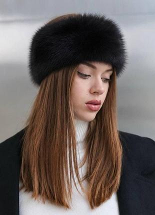 Жіноча тепла хутряна пов'язка на голову зі штучного хутра песець arctic чорна