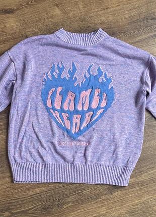 Светр жіночий/підлітковий з принтом flamed heart, бузковий