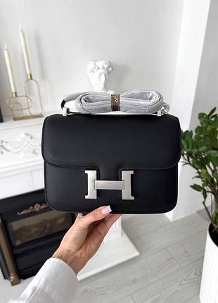 Сумка жіноча hermes constance чорна срібляста