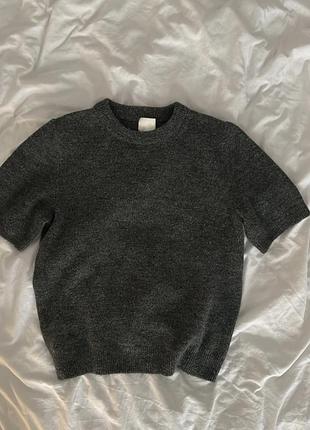 Светр жіночий h&m сірий в'язаний з коротким рукавом