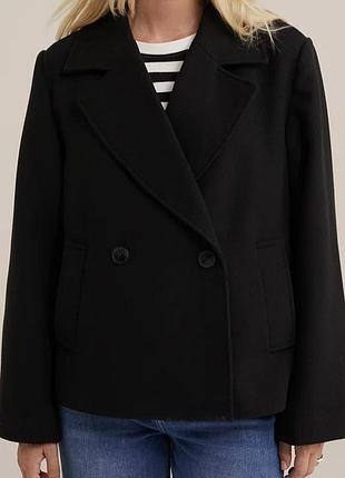 Чорне укорочене двобортне пальто-жакет h&m (розмір l, ідеальний стан)🖤🩶