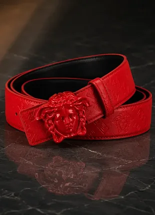 Ремінь для чоловіків versace la medusa червоний шкіряний 125 см
