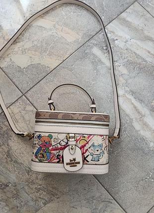 Сумка жіноча coach біла з малюнком