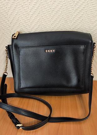 Dkny чорна шкіряна жіноча сумка крос-боді