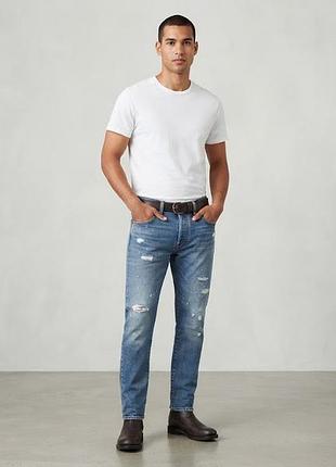 Зауженные мужские джинсы премиальная линия levis 501 сt синие с потертостями оригинал