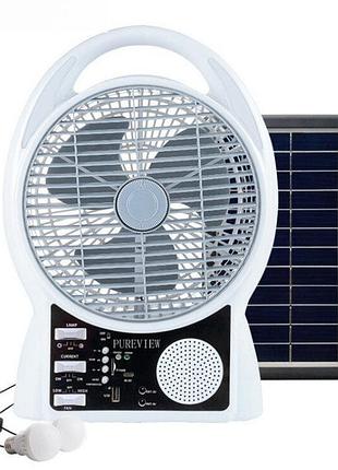 Портативный вентилятор 8", радио, солнечная панель, 2 led лампы, 2 скорости, 6 вт, bluetooth, usb, 3.2 в/5500