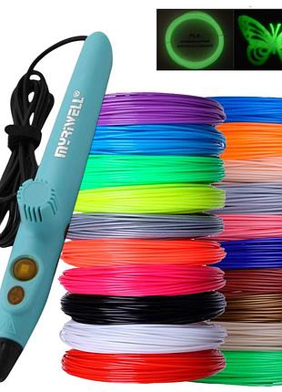 3d ручка myriwell rp-200a usb с комплектом pla пластика 25 цветов 250 метров голубая