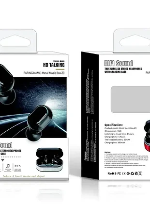 Гарнітура double з кейсом bluetooth metal music box z3