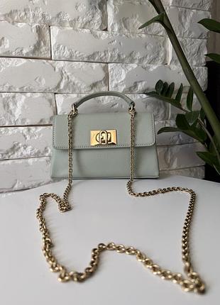 Сумка жіноча furla міні, м'ятна, з ланцюжком